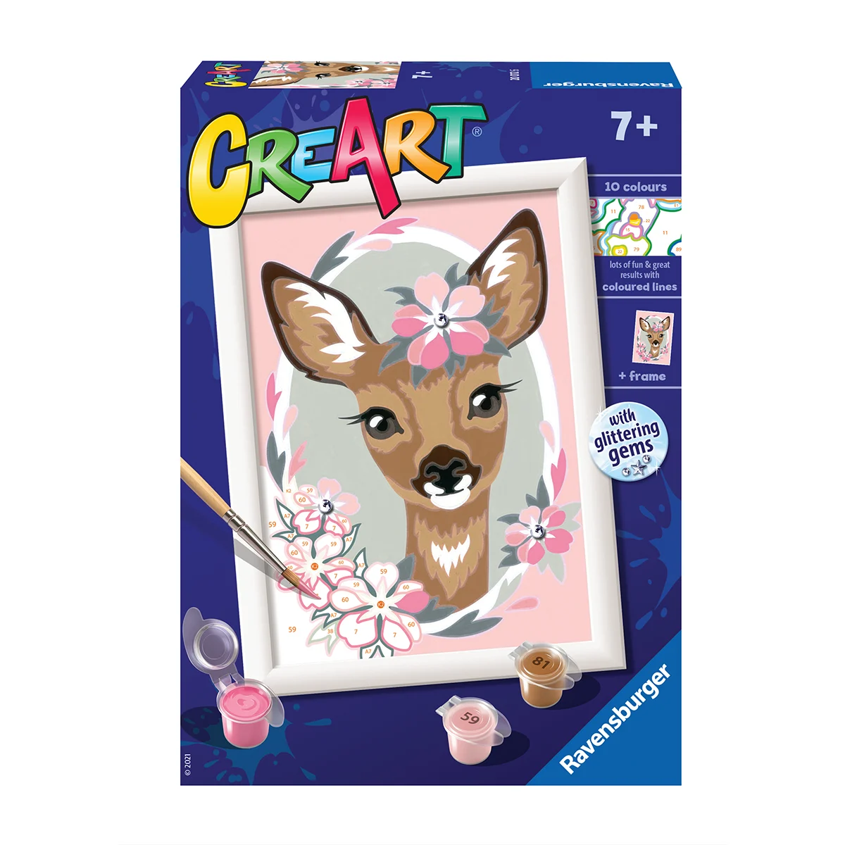 Ravensburger creart per bambini, kit per dipingere con i numeri, 7+, serie e, bambi
